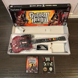 PS2 Guitar Hero 3 Legends Of Rock Octane Red Wired Guitar PSLGH Bundle Box CIB